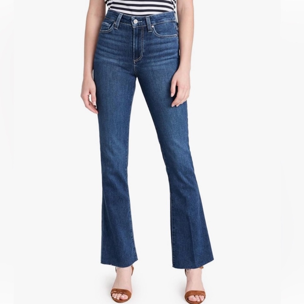 Paige High Rise Laurel Canyon Boot Cut Jeans 29 Montreux Medium Wash Raw Hem